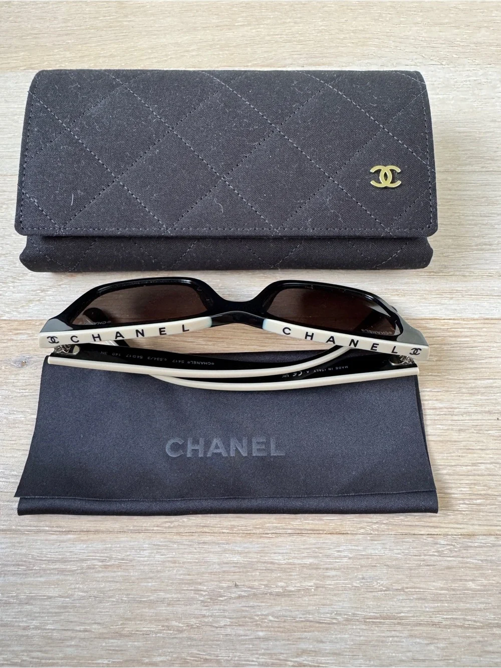 Chanel SQUARE SUNGLASSES Acetate, Black & Beige 5417